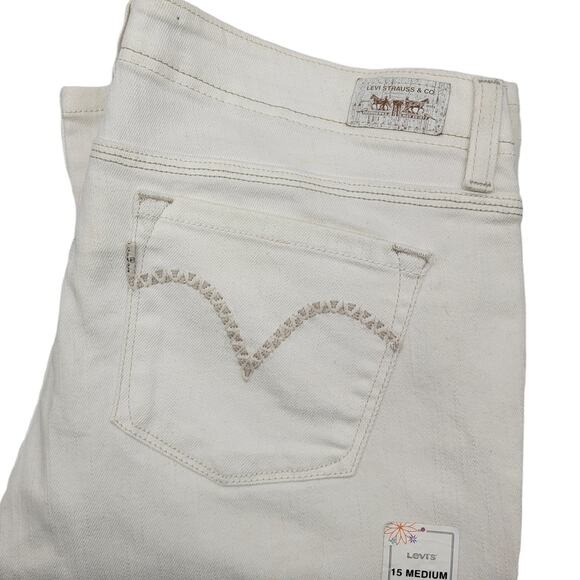 LEVI'S White Flare Ultra Low Rise Stretch Denim Jeans - Size 15 Medium - Picture 1 of 9